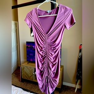 Purple body con ruched dress